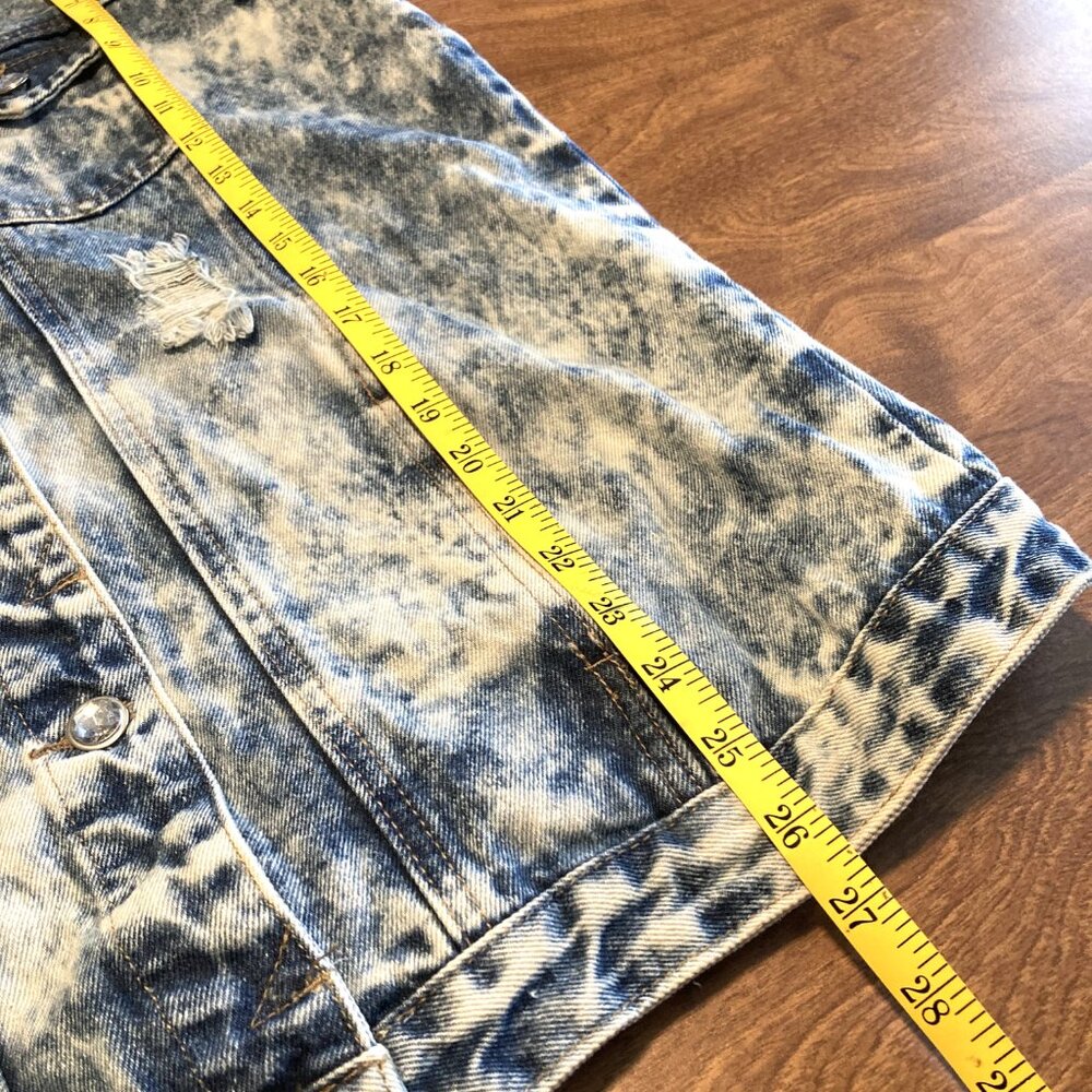 Distressed Stone‑Washed Denim Rhinestone Buttons Vest XL - Picture 10 of 10